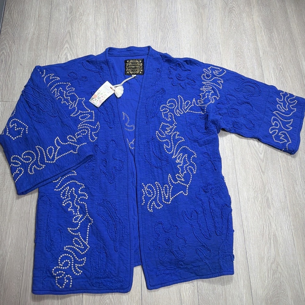 JOHNNY WAS Embroidered Cardigan Kimono Sz Small Relaxed Embroidered Cowboy West